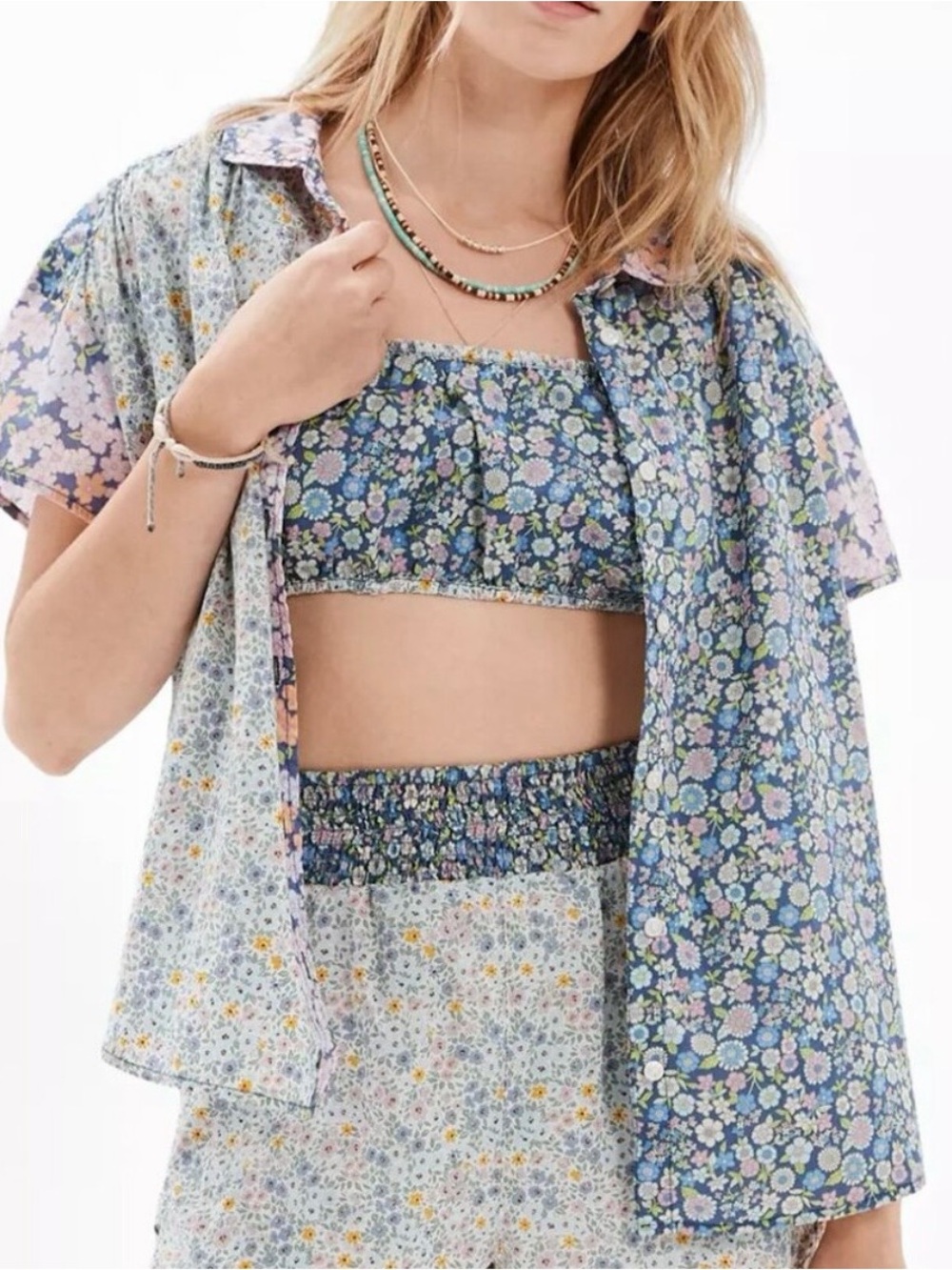 American Eagle Floral Mixed Print Button Down Shirt